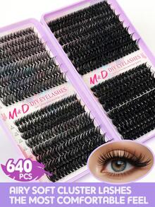 Zestaw do przedłużania rzęs C Curl Lash Clusters, 608 kępek, 100D, pojedyncze, delikatne rzęsy, 9-18 mm, o mieszanej długości, do samodzielnego stosowania w domu. - D - Zobacz 5