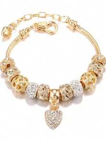 1 pieza Brazalete con colgante de corazón de aleación dorada con lentejuelas brillantes de moda, estilo de pareja, joyería de verano, gran regalo