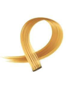 Colored Hair Extensions 22Inch Straight Color Clip in on Hair Extension Rainbow Party Highlights Synthetic Hairpiece for Girls - Yellow - View 7