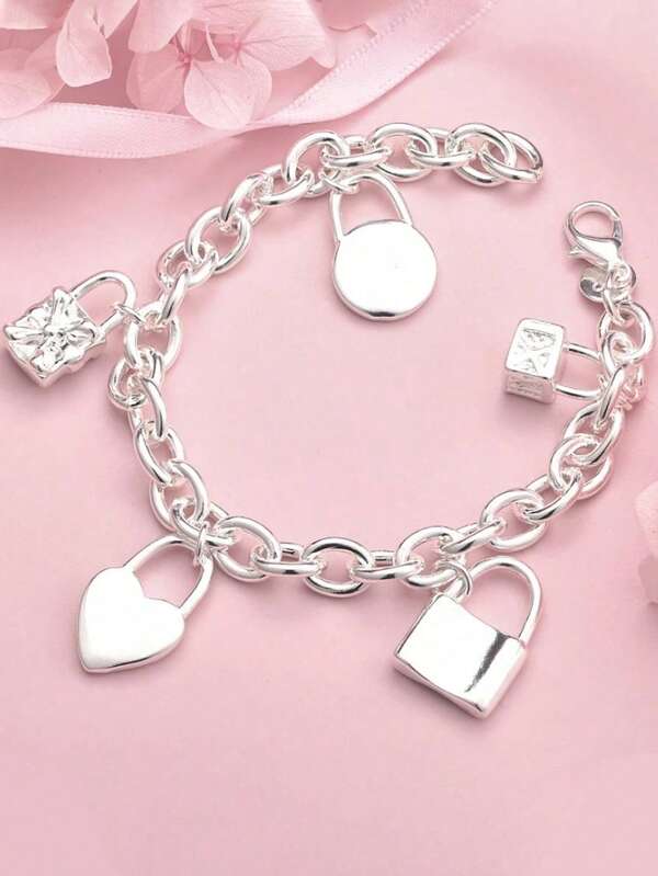1Pc Delicate Heart/Circle Lock Pendant Bracelet,Jewelry For Women's Daily Wear,Fashion Luxury Gift
