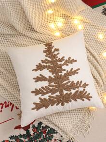 1pc/2pcs Christmas Decorative Pillow Cover, Christmas Tree Canvas Rope Embroidery, Winter Living Room Sofa Bedroom Holiday Gift - Mocha Brown - View 5