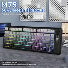 FREEWOLF M75 无线游戏键盘机械手感膜带旋钮和 OLED 显示屏蓝牙/2.4Ghz 彩虹背光渐变 PBT 键帽 2000mAH 电池防鬼影 - 彩色 - 查看 3
