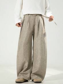 Three Dimensional Pleated And Drooping Curved Knife Trousers For Men In Autumn, With A Loose Straight Leg Silhouette And A Waistband For Casual Wear