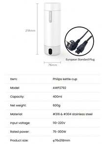 PHILIPS GoZero AWP2792 Vattenkokare Kopp Kopp Vakuum Isolerande Flaska EU-kontakt - EU C typkontakt (220-240V) - Visa 10