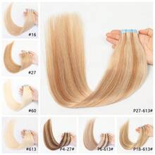 Extensiones de cabello humano con cinta adhesiva, paquete de 20 unidades, color rubio, cabello virgen, calidad profesional, 50 g/paquete, de 30,5 cm a 61 cm - Color Piano - Ver 9