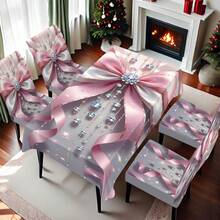 1/4/5/6/7/36 pièces Ensemble de housses de chaise/housses avec nœud double couche et motif de cristal à gland pour Noël, convient pour la maison, le restaurant, l'hôtel, idéal pour la décoration quotidienne moderne. La nappe s'adapte à une table de salle à manger carrée, la housse de chaise élastique est lavable.