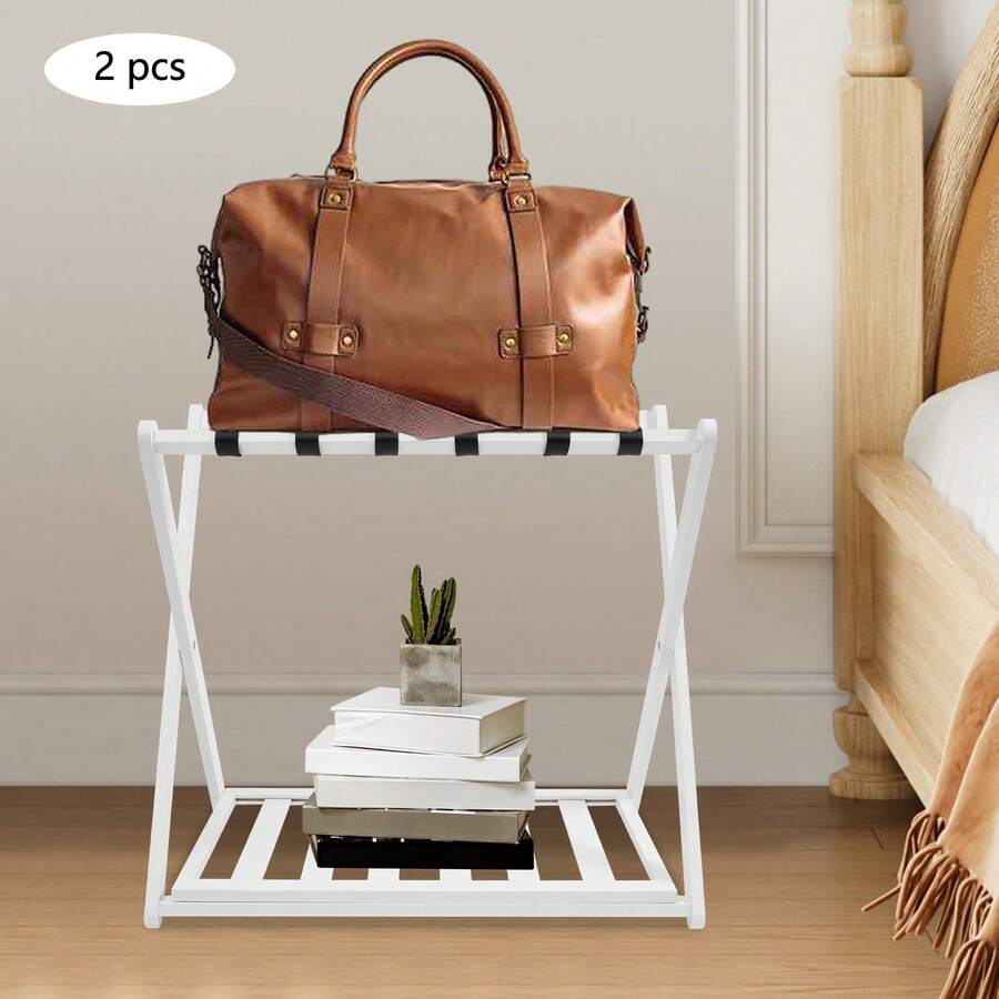 White Luggage Rack 2 Pack Luggage Rack For Guest Room Folding Luggage Rack - White - View 1