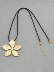 1 PC Fashionable Sunflower Patterned Boho Matte Gold Color Pendant On Long Adjustable Wax Cord Chain Necklace Suitable For Ladies Daily Wear, Couple Jewellery Chic Gift