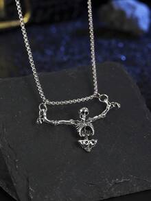 1pc Gothic Style Skull Pendant Necklace, Punk Retro Hip Hop Accessory, Suitable For Men's Daily Wear Or Gift