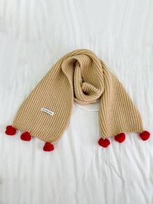 1pc Kids Christmas Pom Pom Ribbed Scarf, Minimalist Letter Print, Unisex Warm Neck Warmer For Autumn/Winter - A - View 8