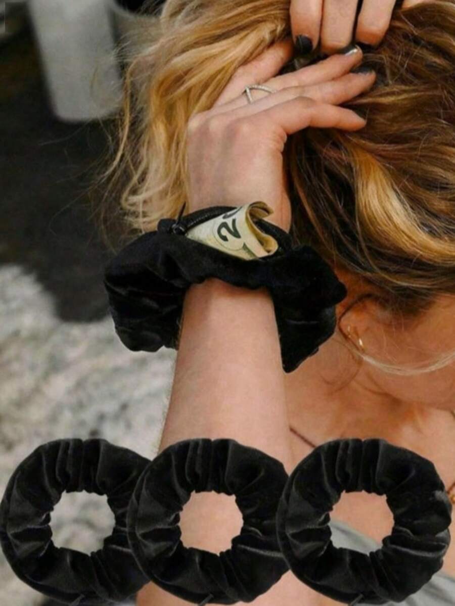 1pc High Elastic Coil Hair Scrunchie With Zipper Stretchy Hair Scrunchies, Suitable For Keys, Cash, Earphones, Lipstick, Brush, Skincare, Phone, Coins, Small Items, Multipurpose For Home, Gifts, Holidays And Festivals ,Hair Ties ,Scrunchy Hair Ties