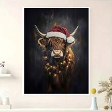 1 Peça Impressão de Arte de Vaca das Terras Altas com Chapéu de Papai Noel, Arte de Parede de Feriado Rústica e Fazenda, Decoração de Parede Dark Academia, Arte de Parede de Natal Vintage de Lontra com Chapéu de Papai Noel, Decoração de Feriado Rústica de Animal Dark Academia, Arte de Parede de Natal, Decoração de Quarto, Decoração de Sala de Estar