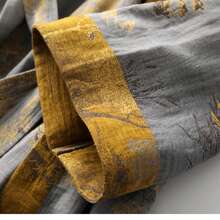 Men's Long Sleeve Robe, Lightweight Jacquard Weave 100% Cotton Bathrobe With Sash, Elegant Chinese Style For Spring & Summer