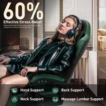 HLDIRECT Gaming Chair With Pocket Spring Cushion, Video Game Chair, Gaming Computer Chair, Ergonomic Chairs For Adults With Headrest And Lumbar Support, Swivel PU Leather Office Chair, Black & Green - Xanh đậm - Xem 7