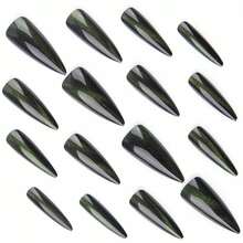 Press On Nails Long Stiletto Fake Nails Green Glue On Nails Magnetic Cat Eye Design Bling Acrylic Nails 24Pcs Goth False Nails Manicure Almond Stick On Nails Handmade Gel Artificial Nails - 多色22 - 查看 4