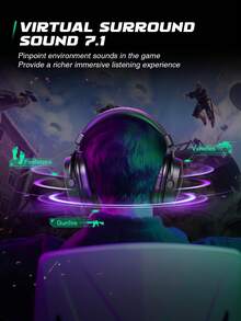 AmpliGame PC Gaming Headset, USB Headset With 7.1 Surround Sound, Detachable Microphone, Control Box, 3.5mm Headphones Jack, Over-Ear Wired Headphones ForComputer Switch, Black-FIFINE H9 - Black - View 6