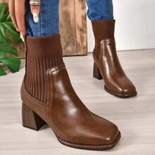 秋冬女士时尚靴子，高跟弹力靴，女士踝靴和短靴，百搭时尚靴子 - 棕色 - 查看 9