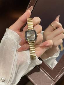 1pc Women's Stainless Steel Strap Watch, Classic Square Shape, Elegant Quartz Watch Suitable For Daily Wear, Business, Parties