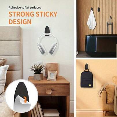 2pcs Of Home Category Earphone Storage Brackets, Adhesive Storage Earphone Hooks, Desktop Adhesive Storage Brackets