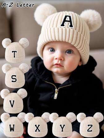 1 件刺绣个性化婴儿针织帽幼儿儿童 26 个字母无檐小便帽工艺女婴骷髅帽适合婴幼儿女孩日常佩戴 0-3 岁