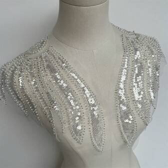 1 对刺绣蕾丝贴花亮片珠/服装配饰/婚礼头饰/婚礼纸贴花（白色）