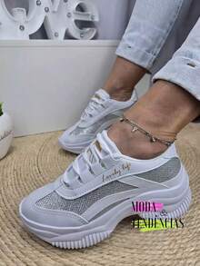Women's Platform Sneakers, Beautiful, Comfortable And Resistant (LARGE SIZE) - 銀白色 - 查看 12