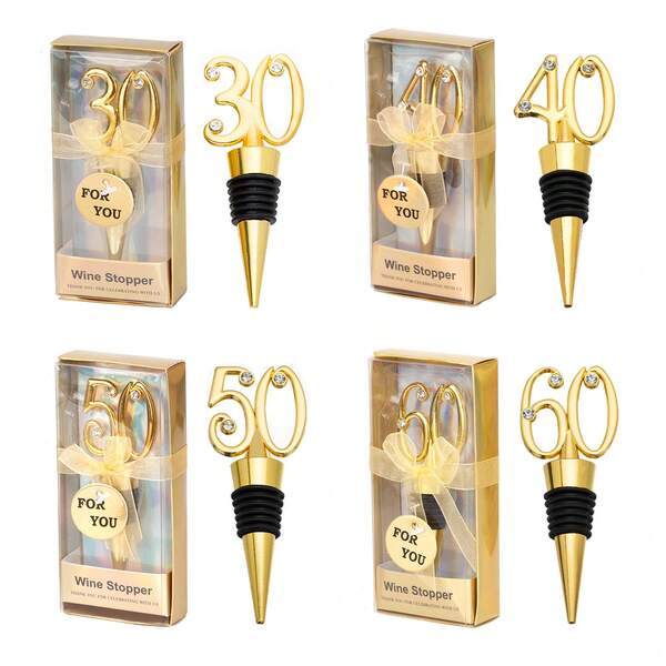 12 piezas Tapones de vino de metal creativos con números 30, 40, 50, 60, adecuados para bodas, aniversarios, fiestas, cenas, colecciones de pasatiempos, accesorios de cocina y bar