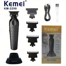 USB充电式毛发修剪器 - Kemei KM-2299 适用于居家和沙龙的精准理发，是理想的礼物之选 - 黑色 - 查看 3