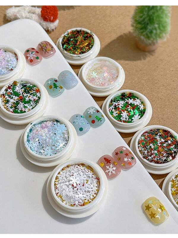 ترتر أظافر عيد الميلاد، ترتر بشكل رقائق الثلج، مجوهرات أظافر عيد الميلاد، رقع زخرفة أظافر DIY