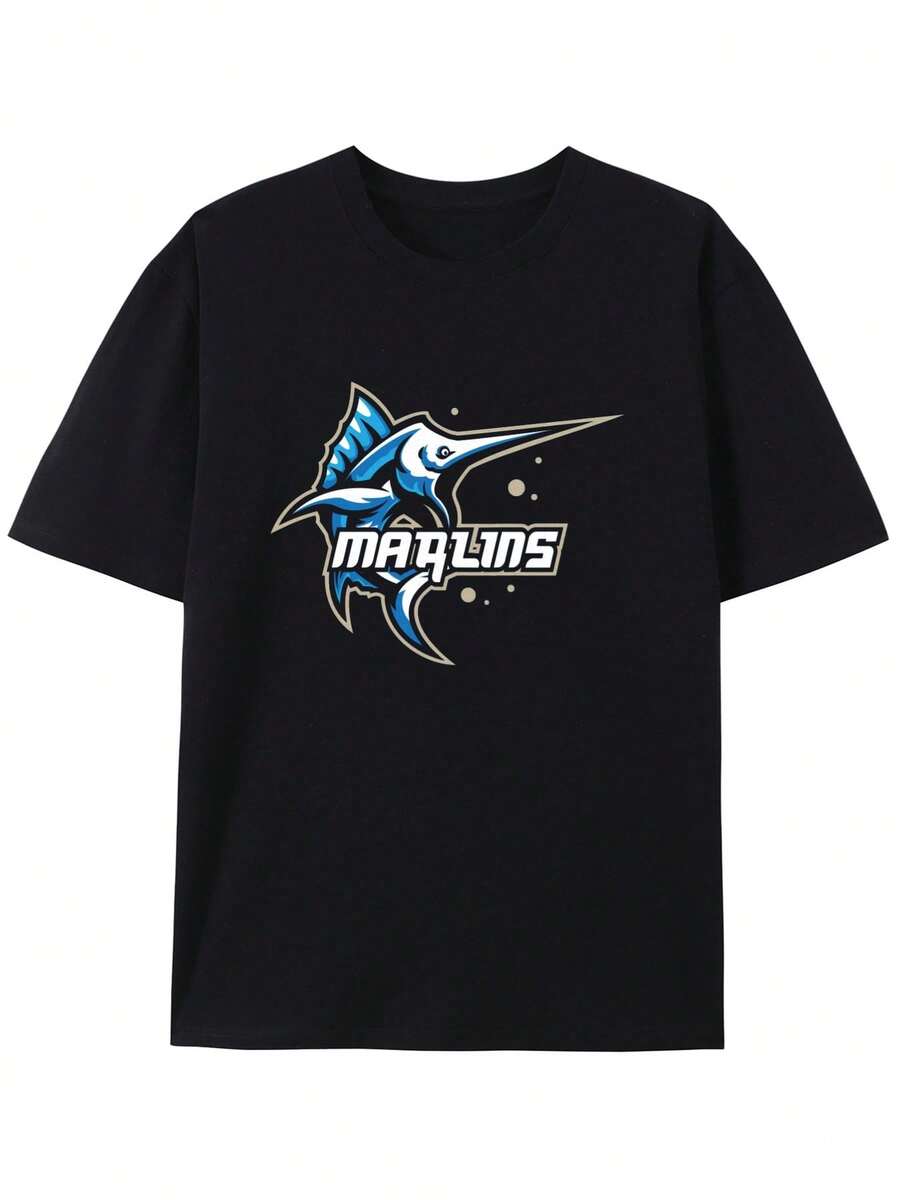 T-Shirt Marlins Marlin Logo Graphic Tee - Black A Surprise Gift For Family And Friends - 黑色 - 查看 1