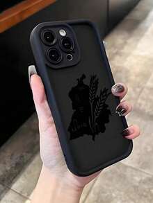 1pc Creative Cool Black Leaf Map Pattern Phone Case, IMD Shock-Proof Anti-Slip Protective Cover, Compatible With IPhone 16/11/13/15/15 Plus/15 Pro/15 Pro Max/12/14 Pro Max/11 Pro Max/12 Pro/12 Pro Max/13 Pro/13 Pro Max/14 Pro/14 Plus, Galaxy/Redmi/Oppo/Vivo/Infinix - Black - View 3