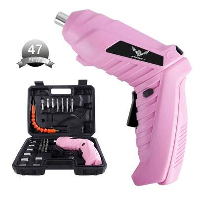 Pink USB Rechargeable Folding Mini Electric Screwdriver, Cordless Drill Home DIY Projects