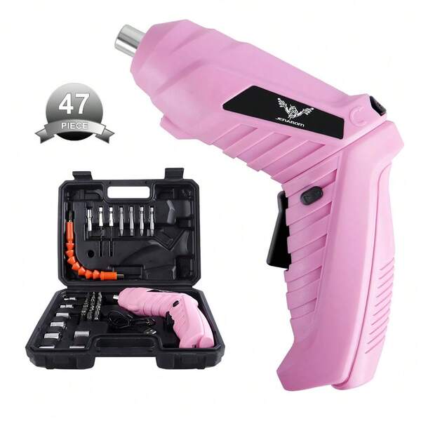 Pink USB Rechargeable Folding Mini Electric Screwdriver, Cordless Drill Home DIY Projects