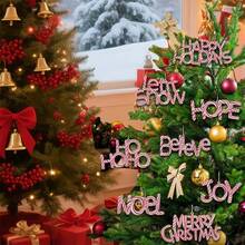 8Pcs Christmas Wood Word Cutout Signs Candy Striped Letter Signs Christmas Tree Hanging Ornaments with Rope - Rosa - Ver 5