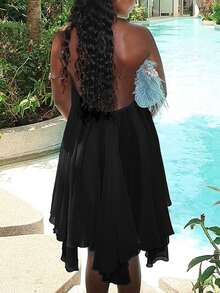 女士露背吊带无袖迷你连衣裙，性感优雅时尚派对半身裙，适合办公室、通勤和度假穿着