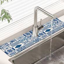 1 pieza Alfombrilla antideslizante para grifos con diseño vintage de flores y cuadros, hecha de goma de gel de sílice, apta para grifos de baño y cocina - Multicolor - Ver 1