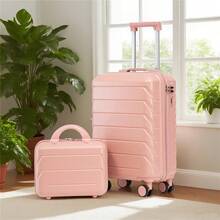 14"/19" 2-Piece ABS Spinner Suitcase Set With Combination Lock & 14" Cosmetic Bag (Black) - Pink - View 4