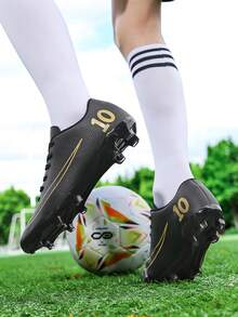 Unisex Youth Sports Football/Soccer Shoes, Campus Student Boys Girls Football Training Shoes, Long Studs Anti-Slip, Good Foot Feel, Lightweight & Comfortable - Black - View 4