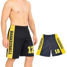 Men's Adult Sports Set: T-Shirt With Basketball Shorts - Black and Yellow Basketball - View 2