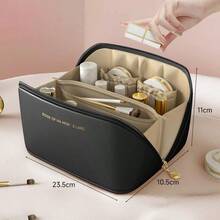 PU Leather Waterproof Cosmetic Bag, Portable Cosmetic Bag, Cosmetics Storage Bag, Large Capacity Spacious Double-Layer Makeup Bag, Suitable For Cosmetics, Skin Care Products, Cosmetic Storage And Storage. - 杏色 - 查看 4