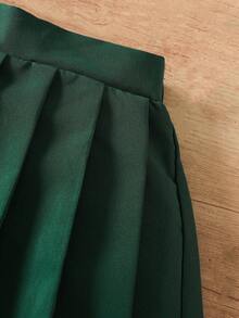 Girls' Fashionable Versatile Casual Pleated Skirt, Suitable For Daily Wear, Parties, Outings - Dark Green - View 6
