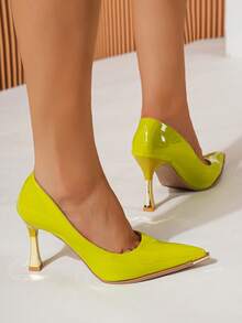 1 Pair Pointed Toe Stiletto High Heels, PU Leather Fashion Party Shoes With Metal Trim, Suitable For Parties All Year Round