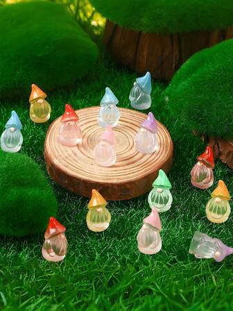 10/20 st lysande mini-hartstomtestatyer, lysande småfigurer av tomtefigurer, för gör-det-själv-älvträdgård, glasbehållare, krukväxtdekor, mikrolandskapshantverk, trädgårdsdekoration, bilinredningstillbehör, fest, perfekt födelsedagspresent (slumpmässig färg)