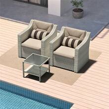 Outdoor Patio Furniture Set, 7/5/4/3/2 Piece Patio Conversation Set Outdoor Furniture Set, Wicker Lounge Chair With Ottoman Footrest, Coffee Table & Cushions (Brown/Grey) - Grey - View 12
