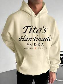 Men's Hoodie With English Slogan & Graphic Print, Thermal Lined, Fashionable Streetwear, Autumn/Winter, Long Sleeve Top