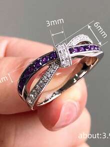 1pc Women's Fashion Criss-Cross Purple Closed Ring, Romantic Bow-Knot Jewelry Ring Suitable For Daily Wear And Weddings