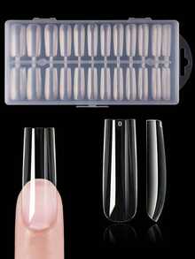 FULL BEAUTY 240 片长棺材透明假指甲按压指甲美甲用品短指甲 - 無色 - 查看 13