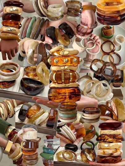 4/3/2/1 Peças Pulseiras Empilháveis Vintage, Elegantes e Multicoloridas, Design Minimalista Chique e Retrô, Resina Colorida com Formas Geométricas, Onduladas e Assimétricas, Braceletes Largos e Redondos, Ideal para Festas, Presentes e Uso Diário (Padrão de Resina Não Fixo)