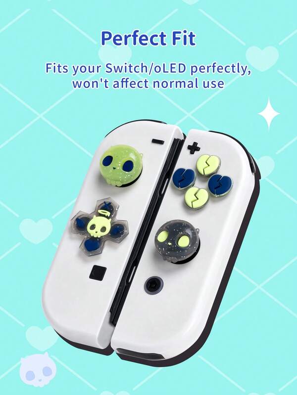 GeekShare Boutons directionnels et boutons ABXY recouverts de cœurs scintillants et de crânes mignons, compatibles avec Switch/OLED Joy-Con, pas pour Lite