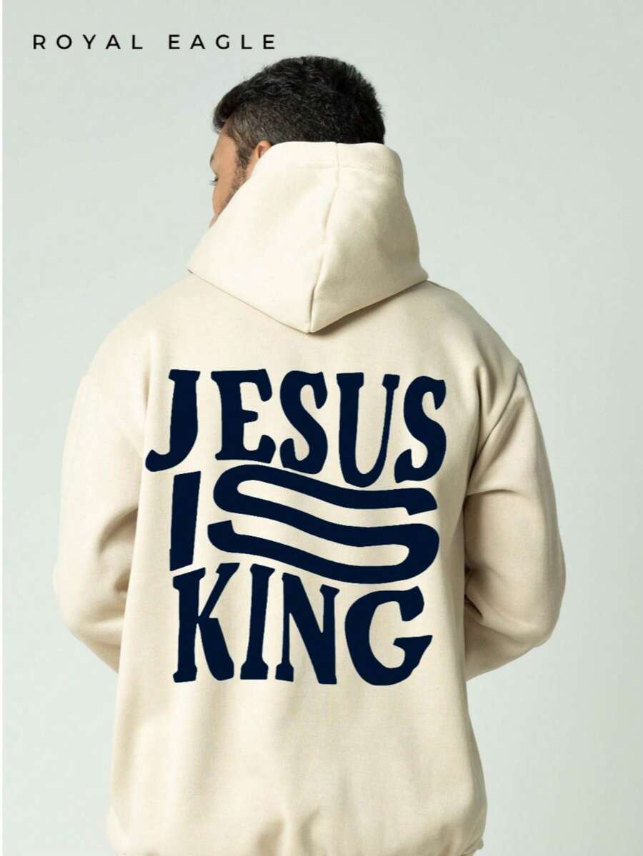 Moletom Canguru Jesus Is King Com Capuz E Bolso Casaco Feminino Masculino Flanelado Unissex Inverno Frio Algodão Blusa - Bege - Visão 1